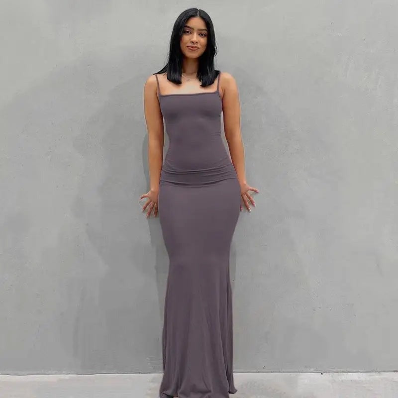 Women's Satin Slip Maxi Dress — Backless Bodycon Party Dress
