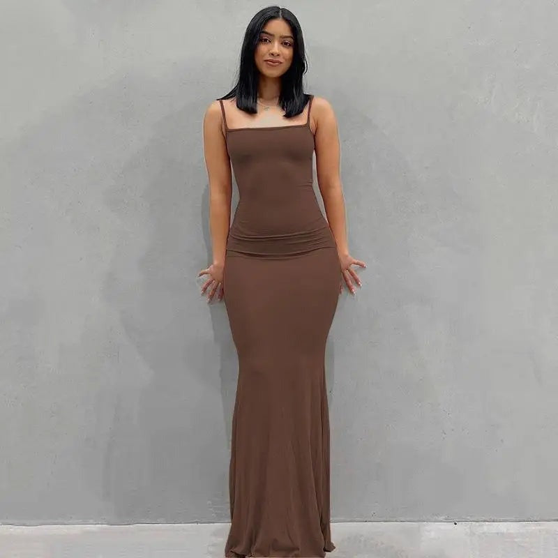 Women's Satin Slip Maxi Dress — Backless Bodycon Party Dress