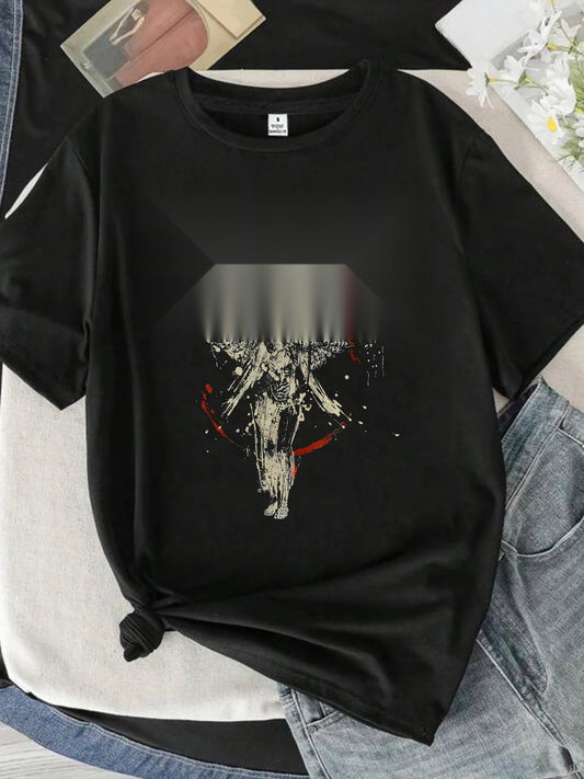 Women's Printed T-Shirt - Round Neck Short Sleeve Summer Tee