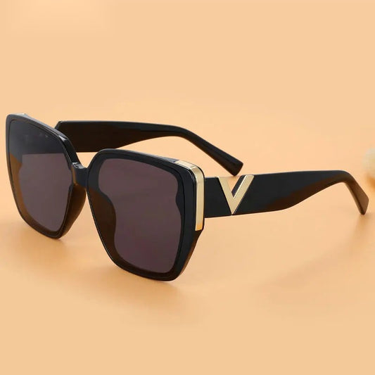 Retro V-Shaped Sunglasses for Women UV400 Black Mirror Shades