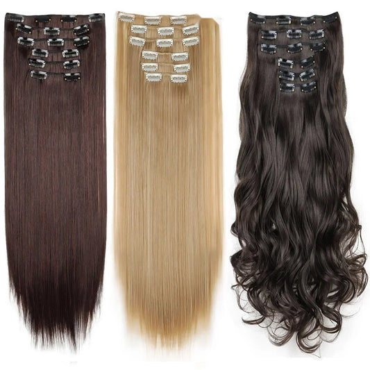 24 Inch Black Ombre Synthetic Clip In Hair Extensions 6 Pcs