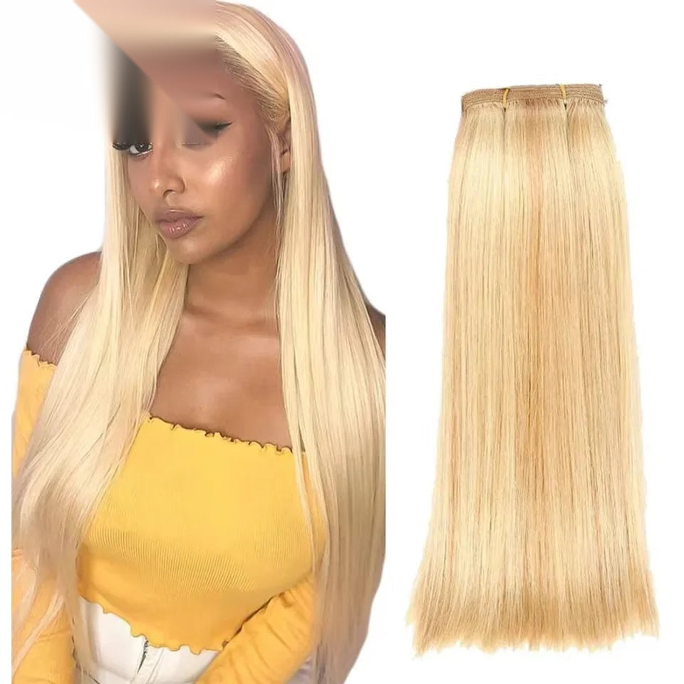 Honey Blonde Straight Human Hair Weave Bundle - Double Drawn