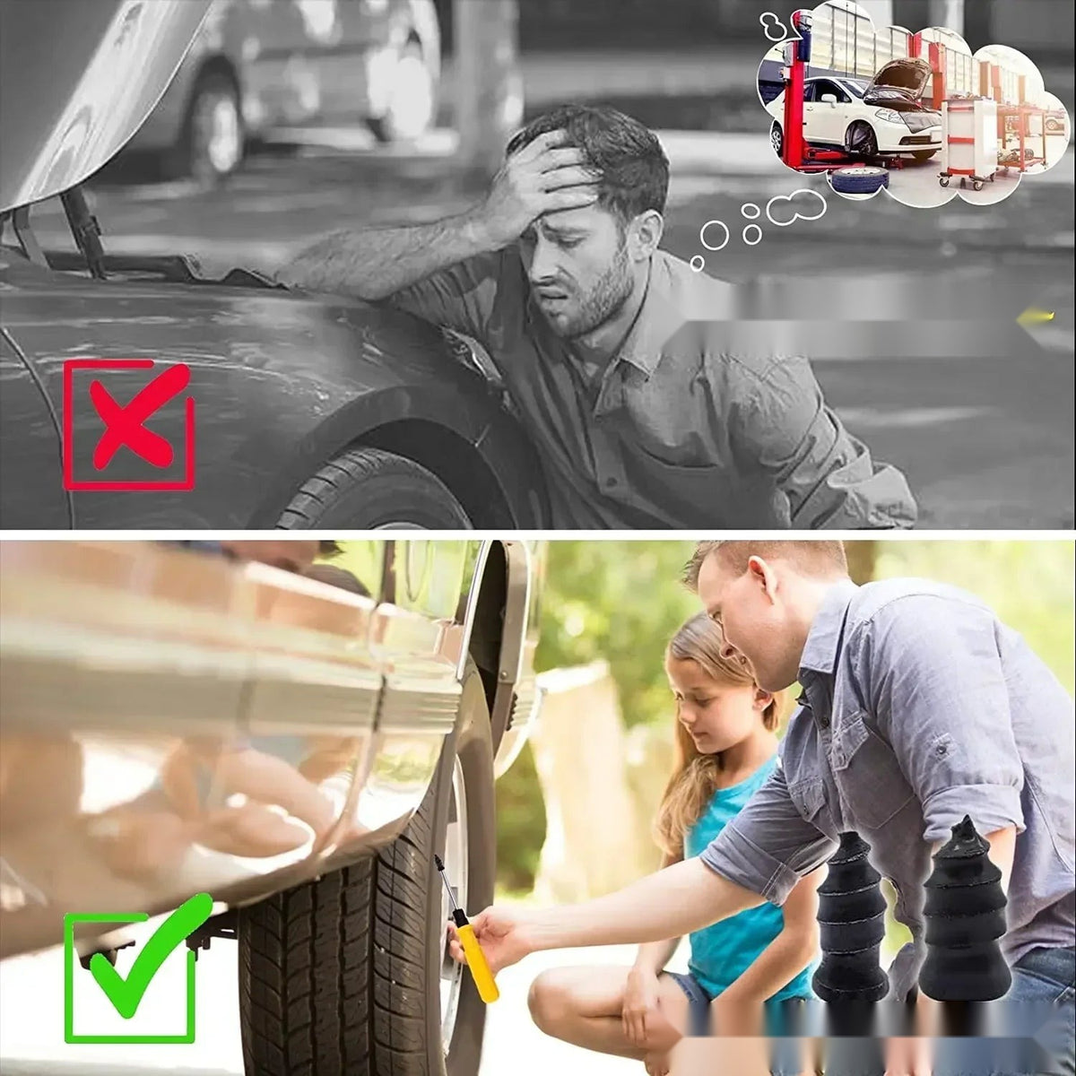 Tubeless Tire Repair Kit - Puncture Plug Set for Car & Motorcycle