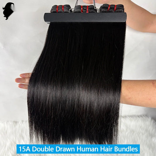 Straight Human Hair Bundles - Double Drawn