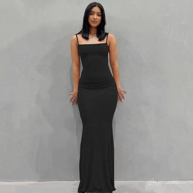 Women's Satin Slip Maxi Dress — Backless Bodycon Party Dress