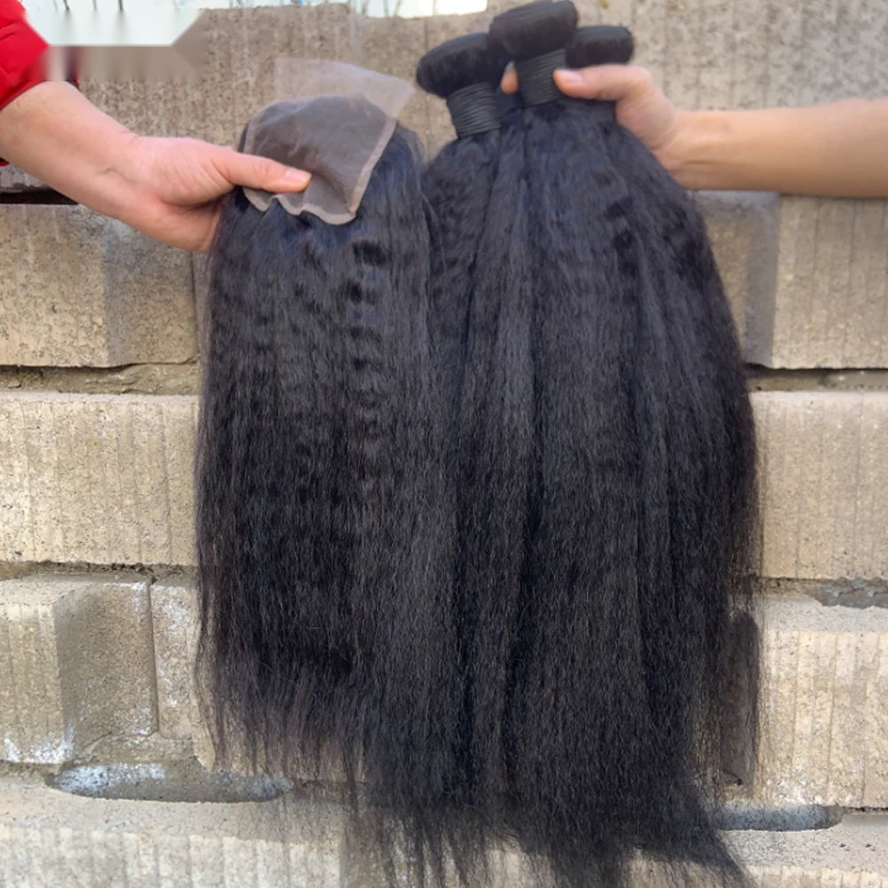Straight Yaki Human Hair Bundles - Relaxed Texture Extensions