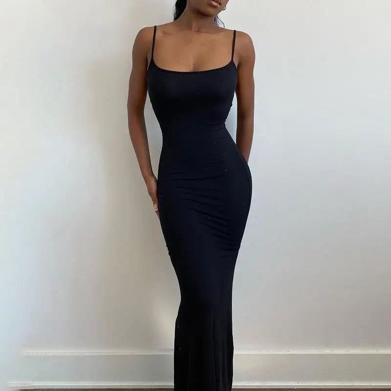 Women's Satin Slip Maxi Dress — Backless Bodycon Party Dress