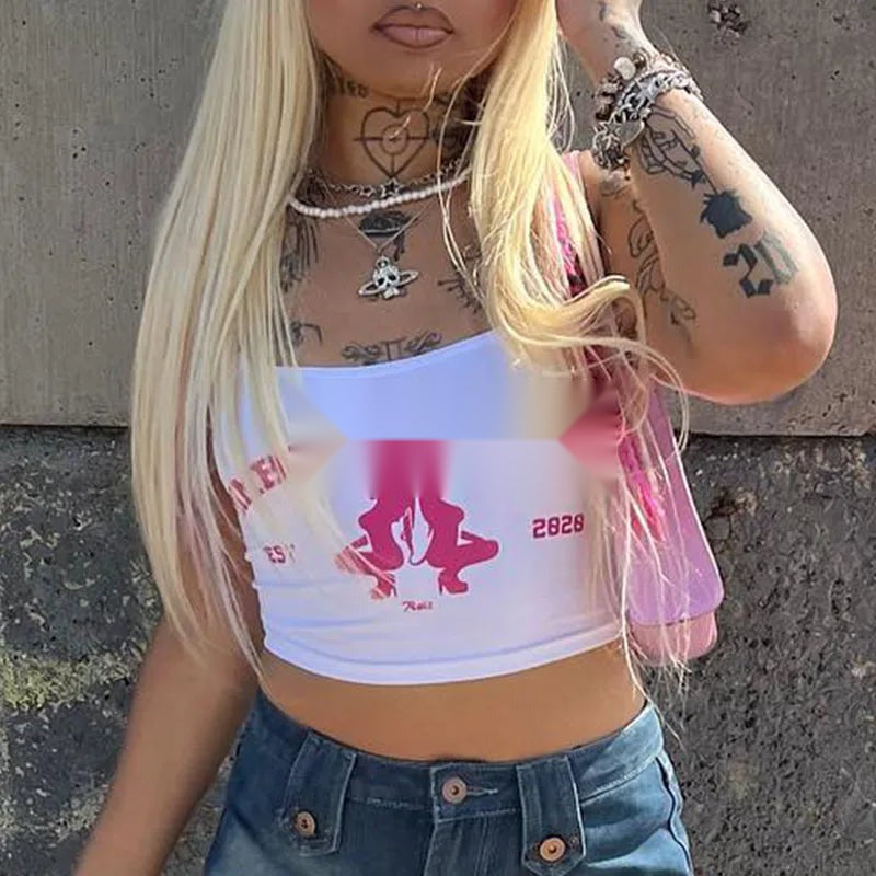 Y2K Harajuku Punk Sleeveless Crop Top Women's Vintage Streetwear Tee