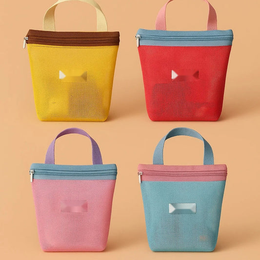 Small Ins Style Mesh Tote Bag - Foldable Cosmetic & Beach