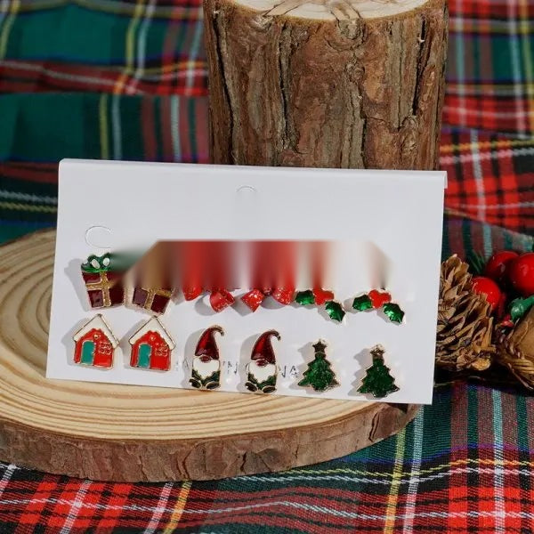 Women's Christmas Earring Set 12/20 Pairs Crystal Snowflake Elk Tree