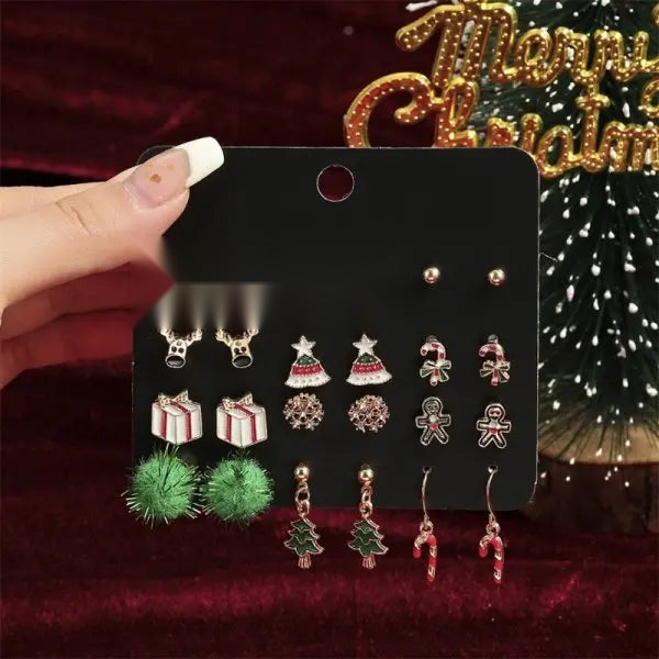 Women's Christmas Earring Set 12/20 Pairs Crystal Snowflake Elk Tree