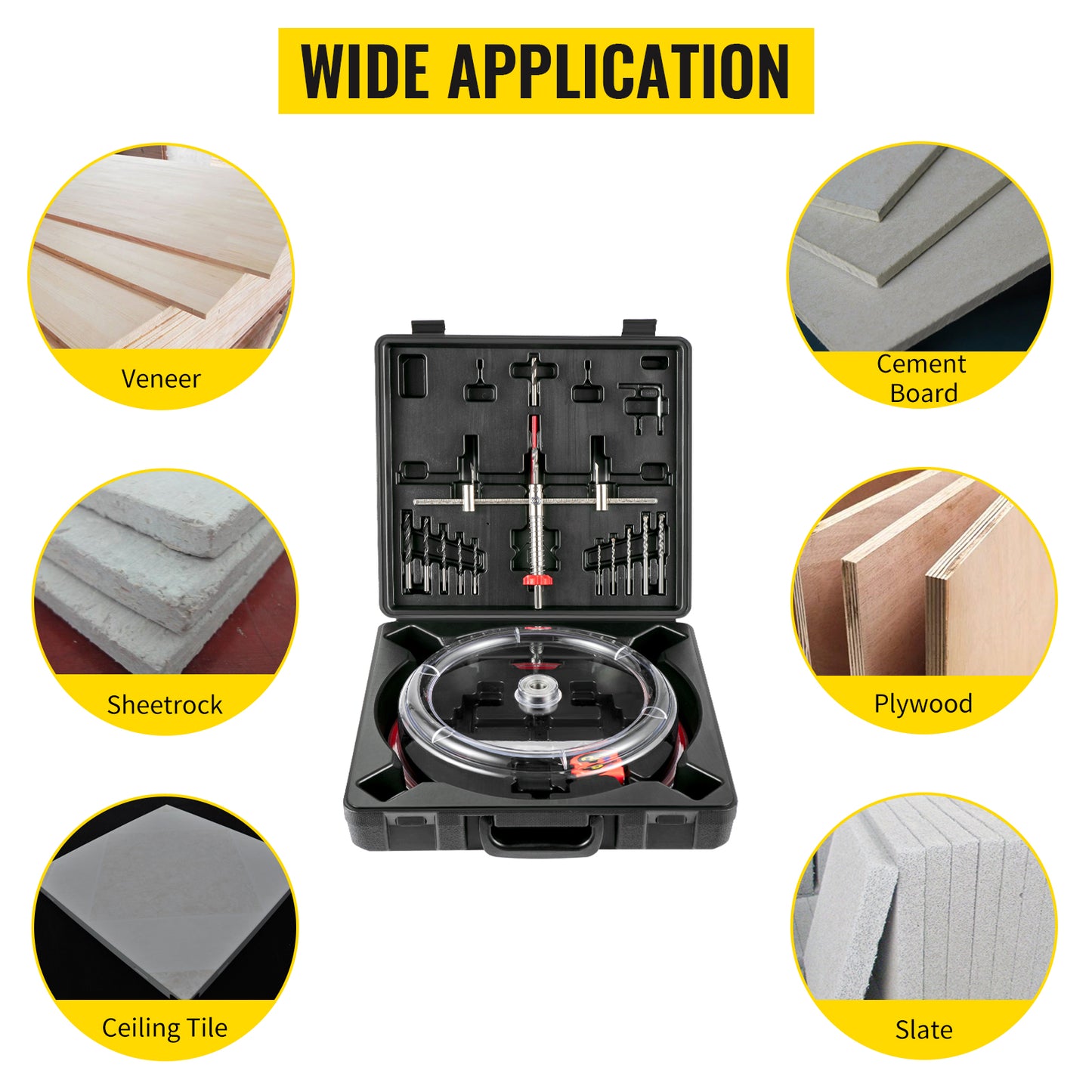 SucceBuy Adjustable Steel Hole Saw Cutter Kit 40-200mm w/ Shield Hole Cutter Drill Bit DIY Tool Sheetrock Veneer Slate