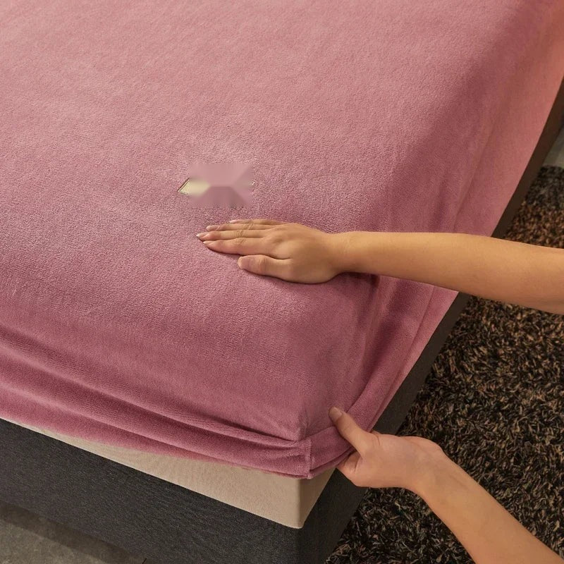 Velvet Fitted Sheet, Soft Warm Non-Slip Mattress Cover