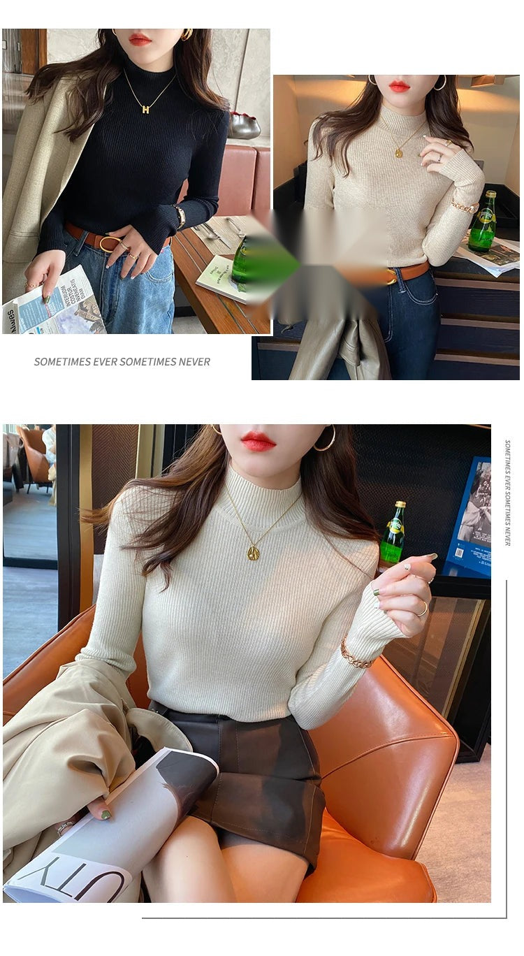 Women's Mock Neck Knit Sweater, Slim Basic Pullover