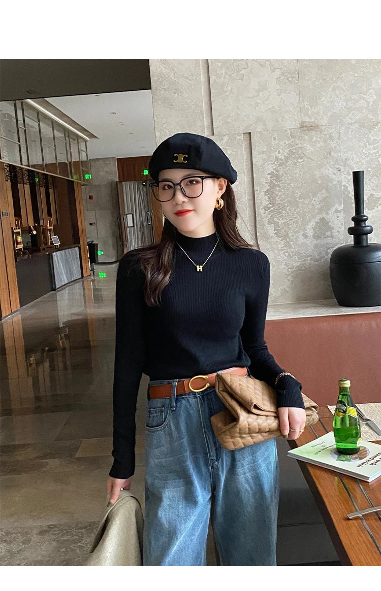 Women's Mock Neck Knit Sweater, Slim Basic Pullover