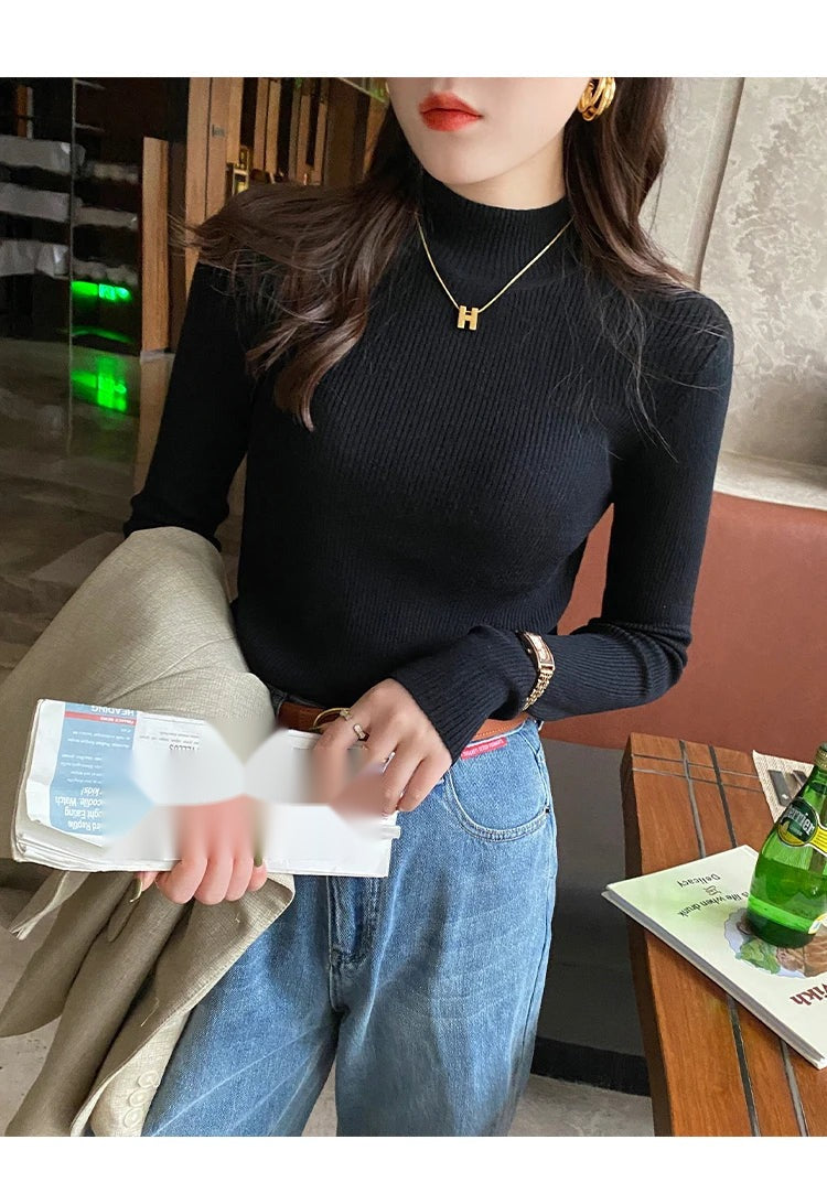 Women's Mock Neck Knit Sweater, Slim Basic Pullover