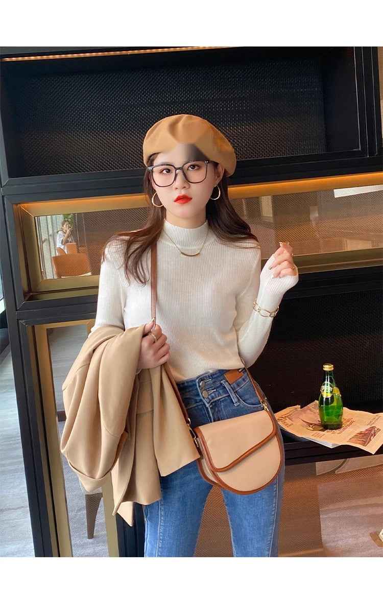 Women's Mock Neck Knit Sweater, Slim Basic Pullover