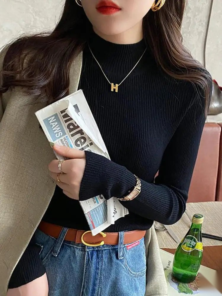 Women's Mock Neck Knit Sweater, Slim Basic Pullover