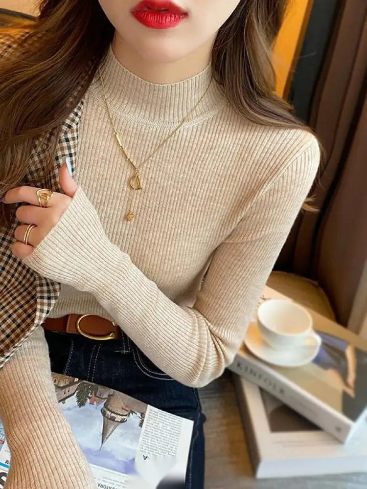 Women's Mock Neck Knit Sweater, Slim Basic Pullover