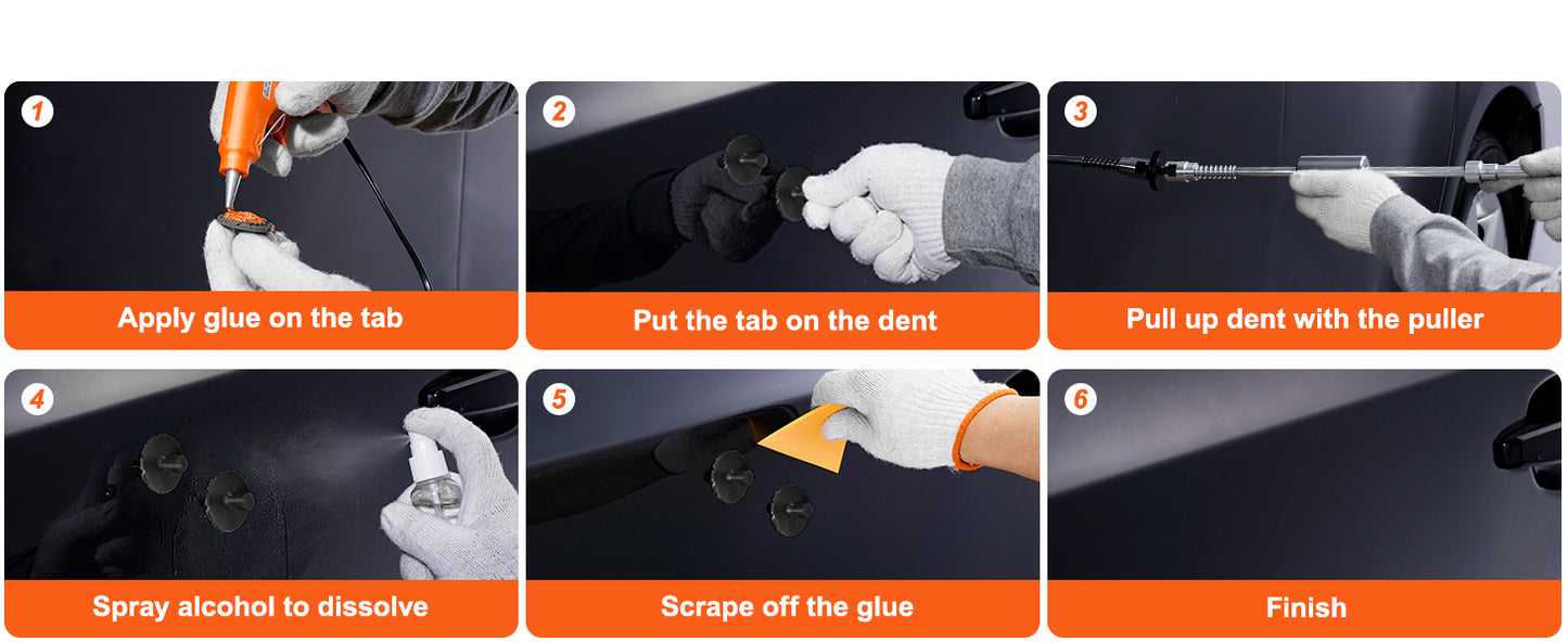 SucceBuy 107-Piece Paintless Dent Repair Kit – Gold Dent Puller, 2-in-1 Slide Hammer, 50 Pull Tabs, Air Wedge & Glue Gun | Fix Car Dents, Hail Damage & Door Dings