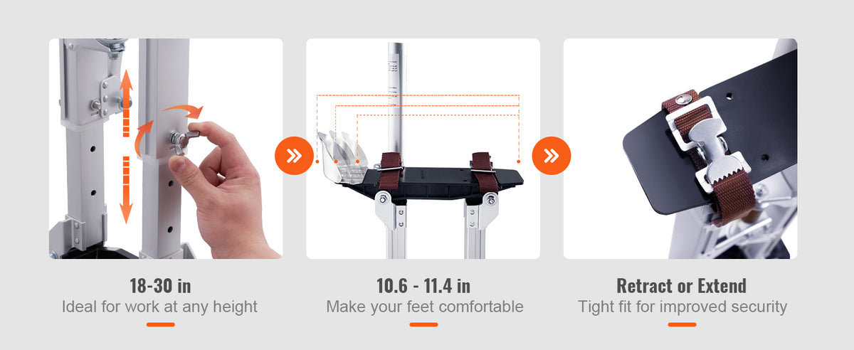 Adjustable Drywall Stilts 18-36in, Aluminium with Knee Pads