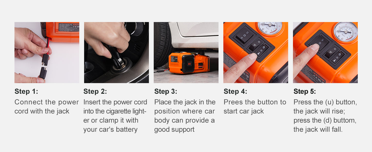 Electric Car Jack 3/5 Ton 12V – Scissor & Hydraulic Jack with Tire Inflator for Truck & SUV