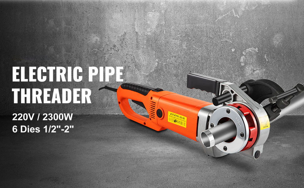 SucceBuy 2300W Electric Pipe Threader Handheld Household Galvanized Iron Pipe Sleeve Machine Industrial Threading Tool w/ 6 Dies
