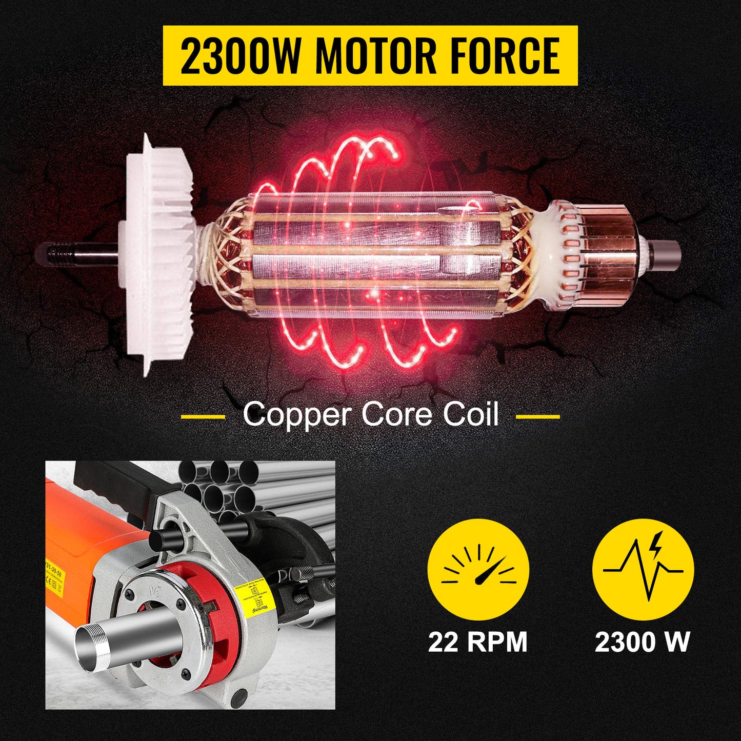 SucceBuy 2300W Electric Pipe Threader Handheld Household Galvanized Iron Pipe Sleeve Machine Industrial Threading Tool w/ 6 Dies