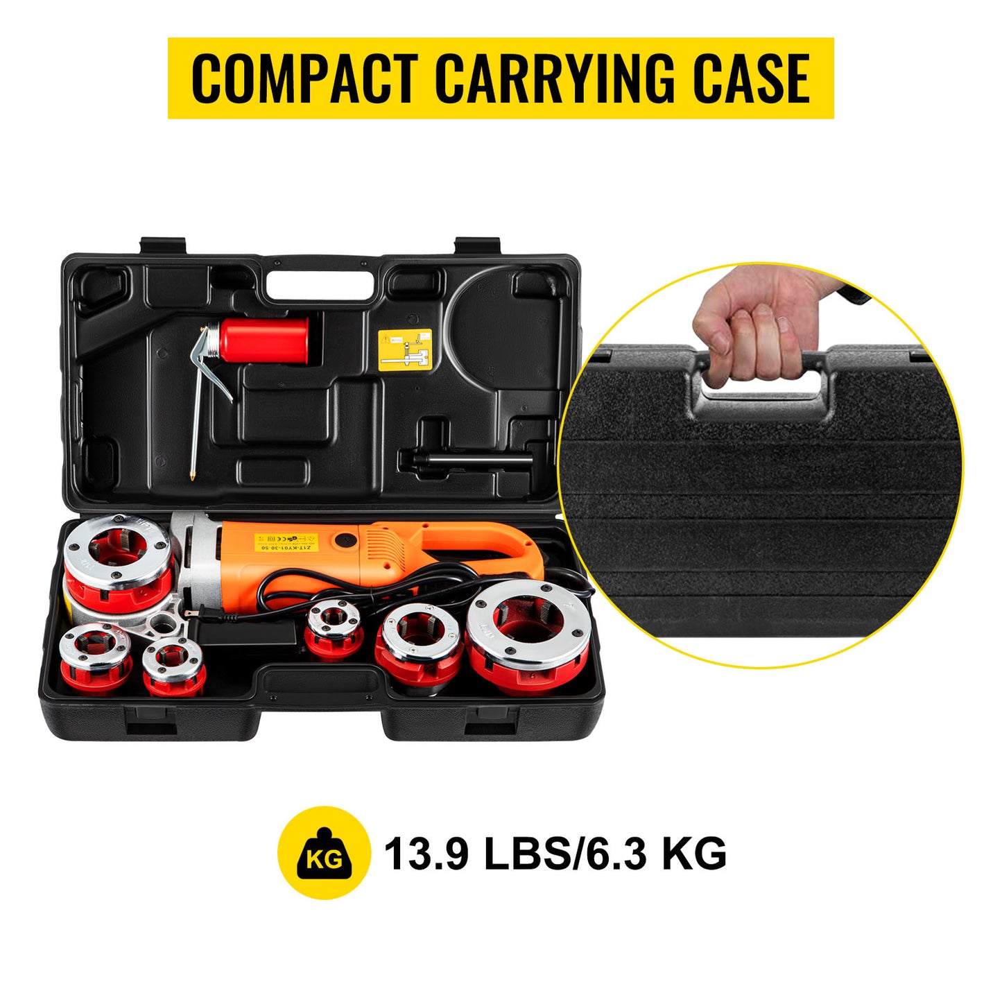 SucceBuy 2300W Electric Pipe Threader Handheld Household Galvanized Iron Pipe Sleeve Machine Industrial Threading Tool w/ 6 Dies