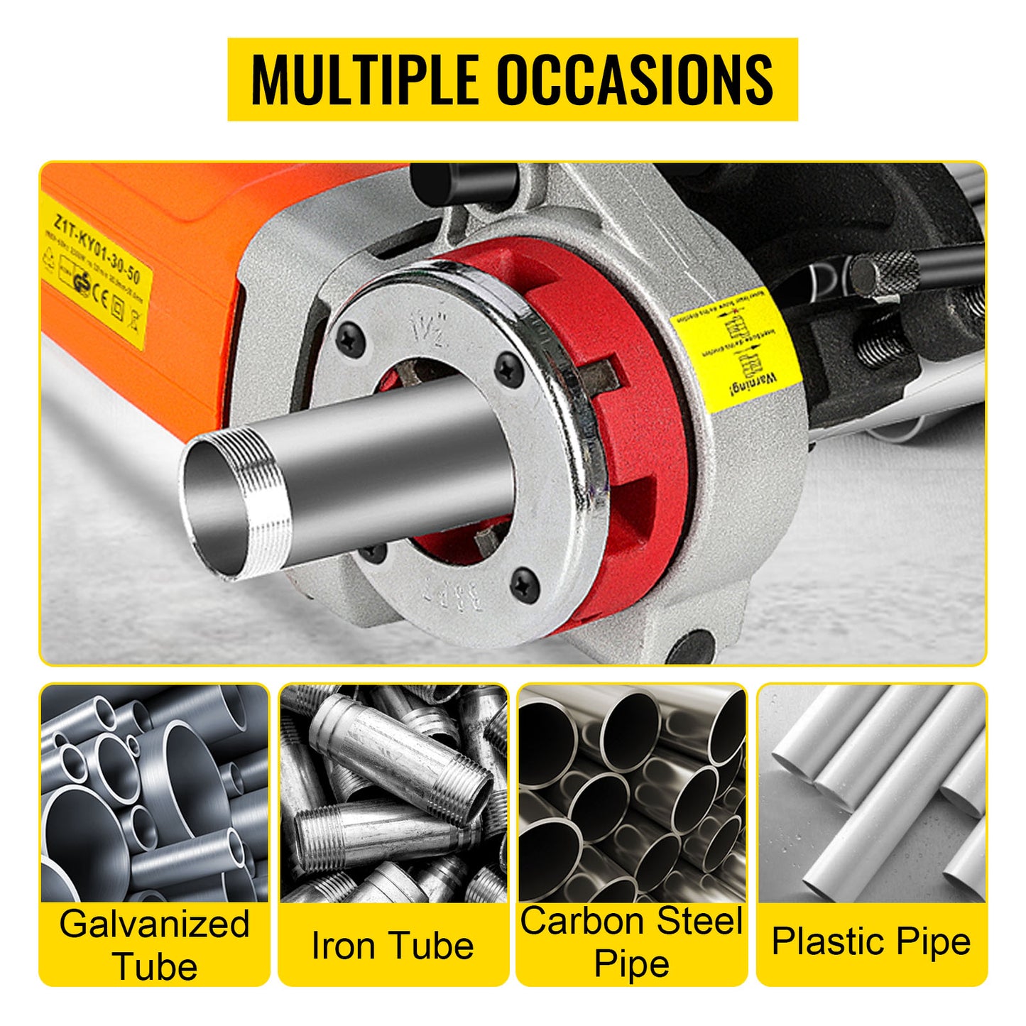 SucceBuy 2300W Electric Pipe Threader Handheld Household Galvanized Iron Pipe Sleeve Machine Industrial Threading Tool w/ 6 Dies