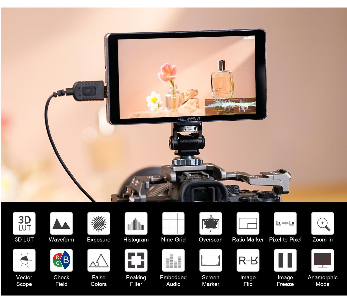 FEELWORLD P6XL 6-inch Camera Field Monitor Aluminum Case Built in Battery 4K HDMI High Brightness 1200nit