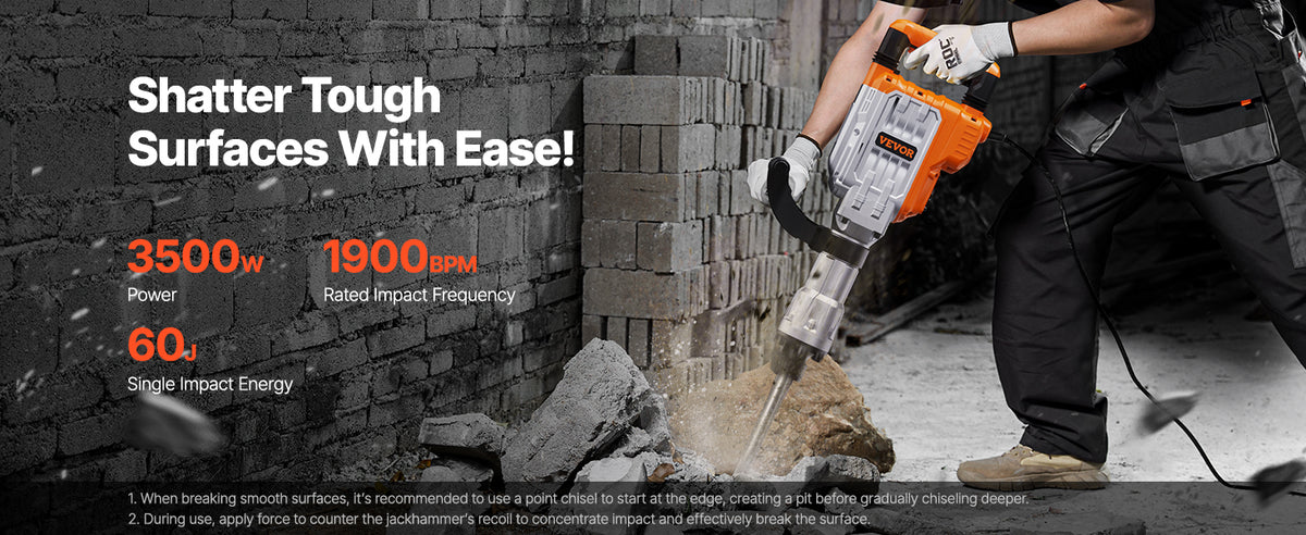 Demolition Jack Hammer 3500W Concrete Breaker with 4 Chisels