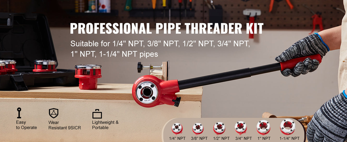 SucceBuy Manual Pipe Threader Ratchet Tool Portable Pipe Threading Set w/ 6PCS NPT Dies for Galvanized Aluminum Iron Copper Pipe