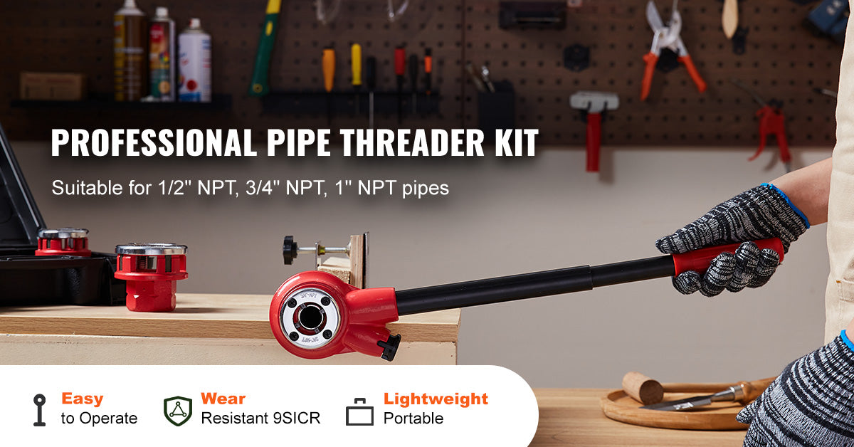 SucceBuy Pipe Threader Kit 1/2" NPT 3/4" NPT 1" NPT Manual Ratcheting Pipe Threader Portable Pipe Threading Tool Set 3PCS