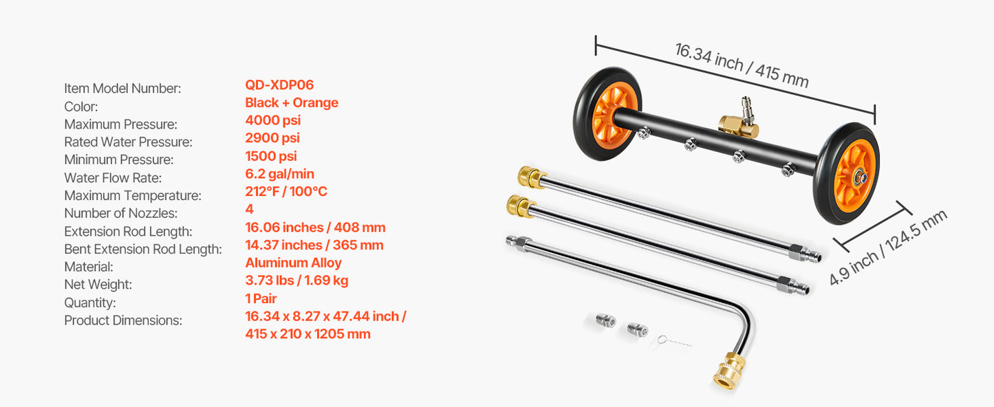 SucceBuy 16/24" Pressure Washer Undercarriage Cleaner Steel Surface Cleaner for Pressure Washer 4000 Max PSI for Driveway
