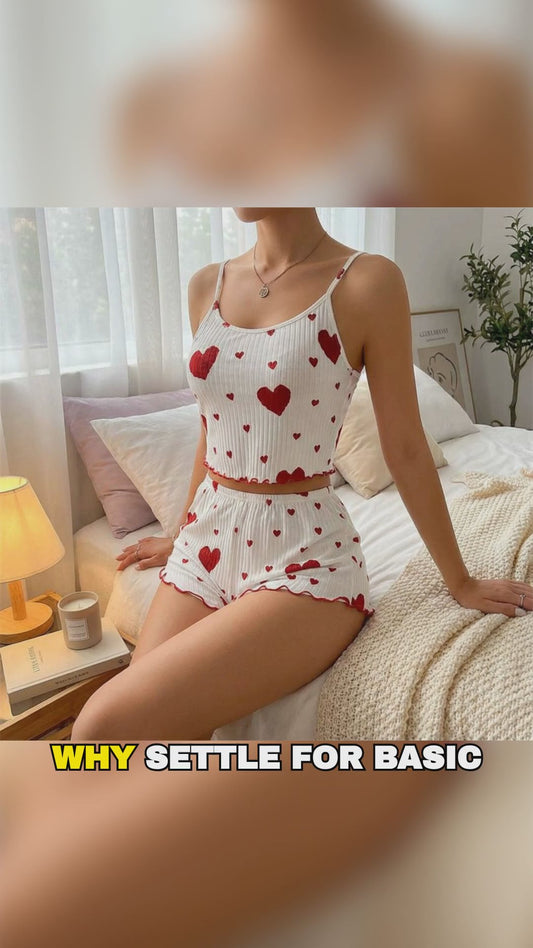 Women's Pajamas Set Sleepwear 2 PCS Short Tank Tops And Shorts S M L White Ventilate Soft Casual Love Printing