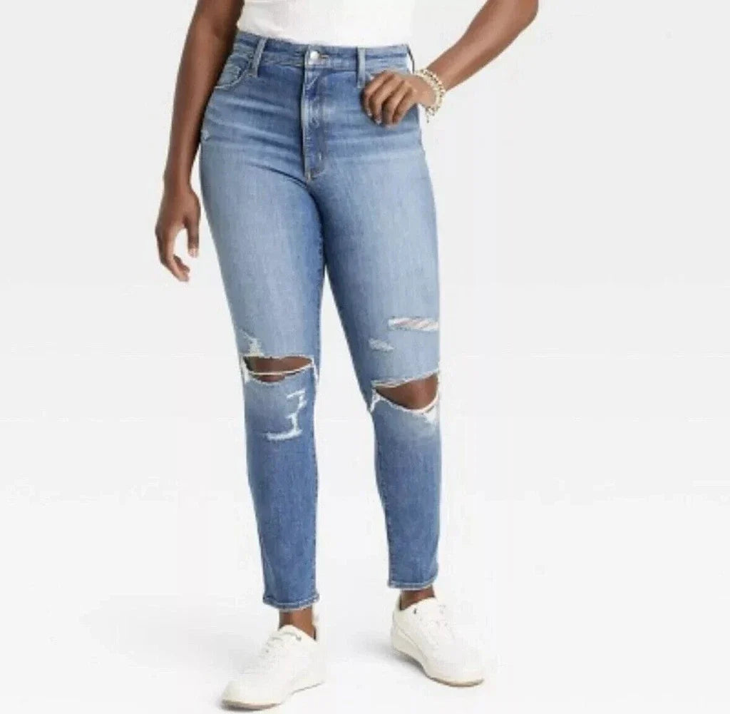 Universal Thread High-Rise Skinny Jeans Medium Wash/Distressed Stretch (Plus Size)