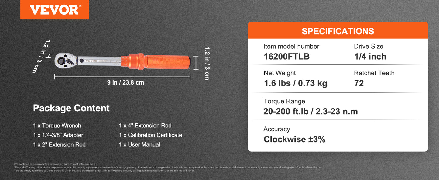 SucceBuy Mechanical Click Torque Wrench Set – Dual-Direction Adjustable Drive Wrench with Dual Range Scales | Multiple Torque Ranges | Auto & Precision Tool