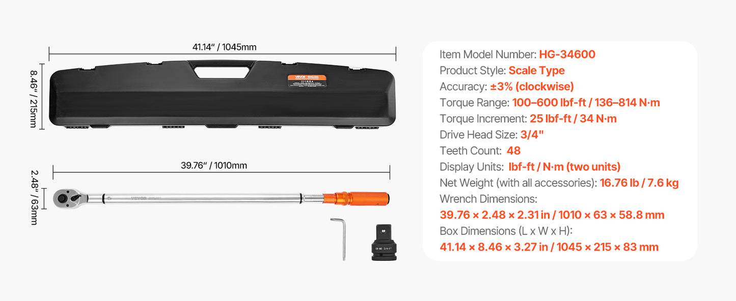 SucceBuy Mechanical Click Torque Wrench Set – Dual-Direction Adjustable Drive Wrench with Dual Range Scales | Multiple Torque Ranges | Auto & Precision Tool